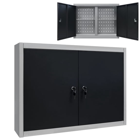vidaXL Wall Mounted Tool Cabinet Industrial Style Lockable 31.5" x 7.5" x 23.6"