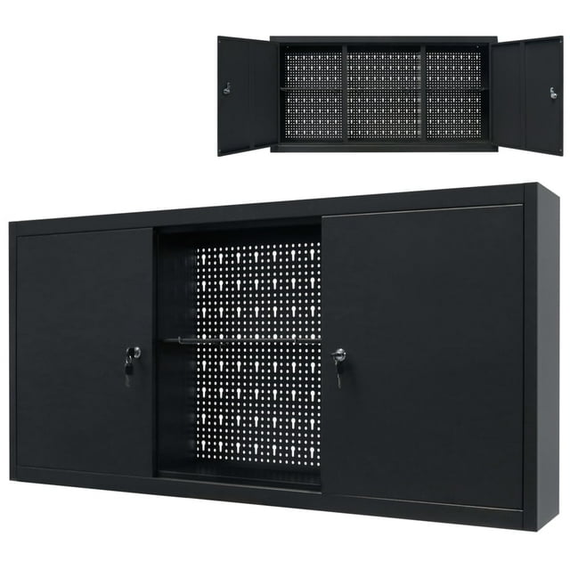 vidaXL Wall Mounted Tool Cabinet Industrial Style Metal Gray and Black/Black