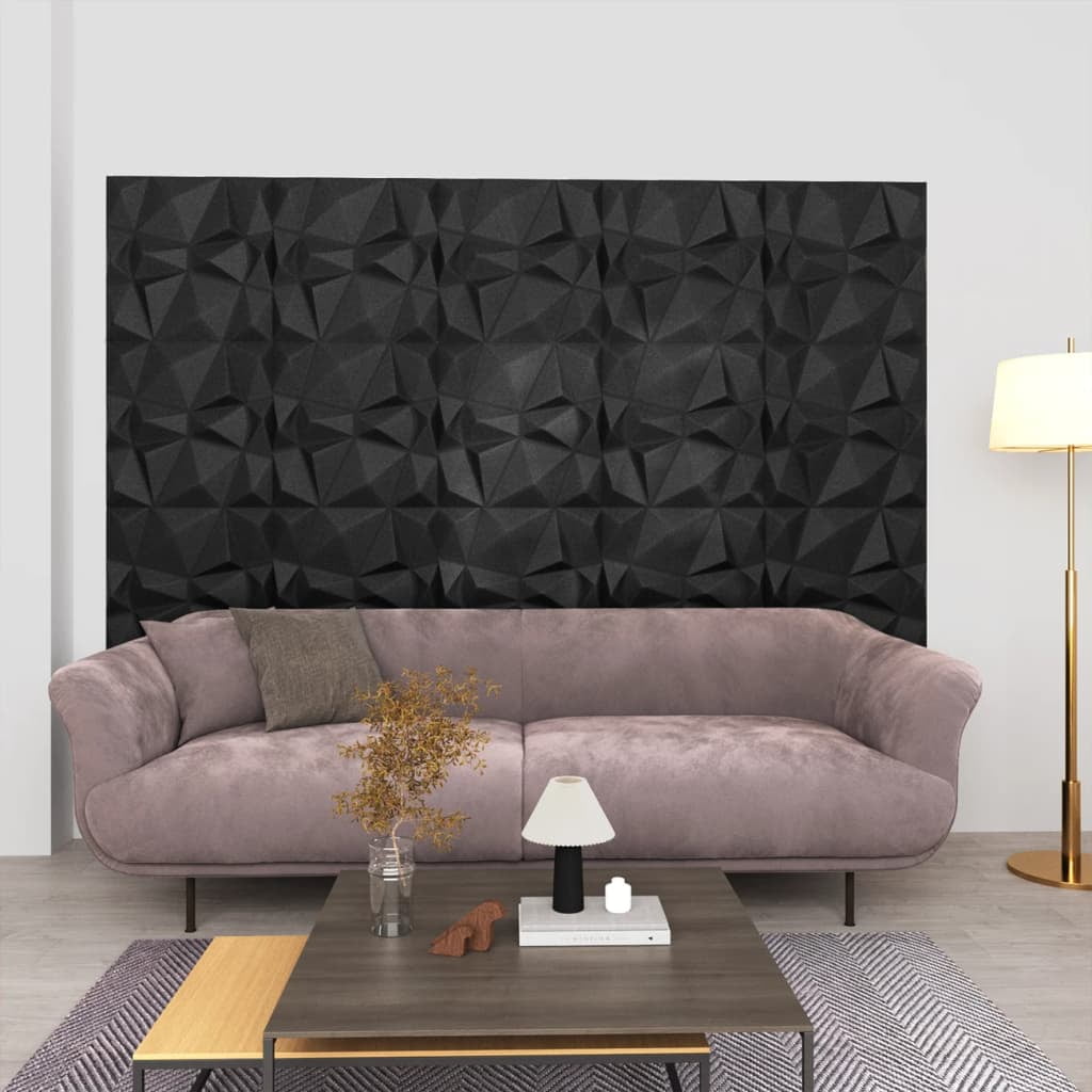 19.7" x 19.7" Diamond Black 3D Textured Wall Panels (12 Pack)