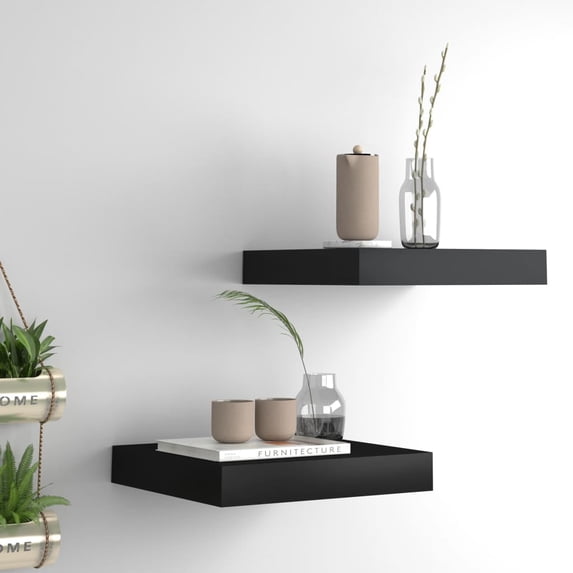 vidaXL Wall Shelf Set of 2 Black Honeycomb MDF, metal Compact