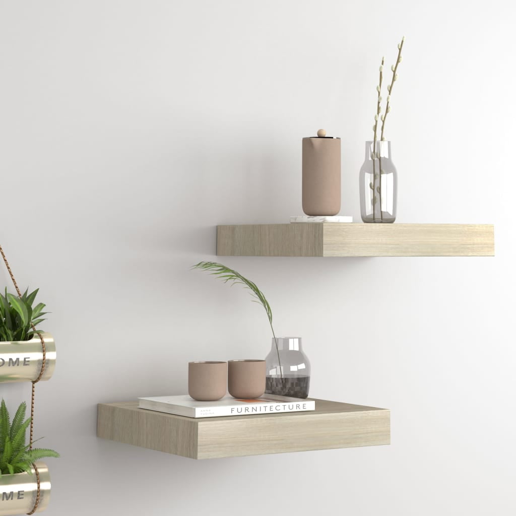Oak 9.3" Floating Wall Shelves with Invisible Mounting System