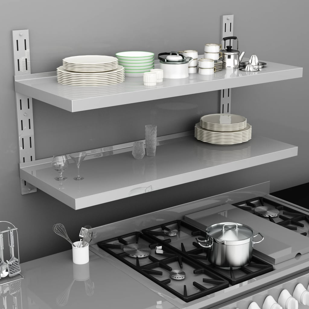 47.2" x 11.8" Silver Stainless Steel 2-Tier Wall Shelf
