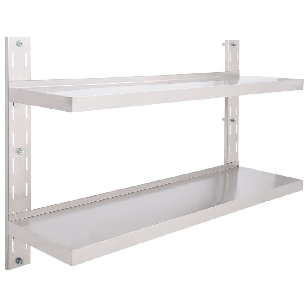47.2" x 11.8" Silver Stainless Steel 2-Tier Wall Shelf