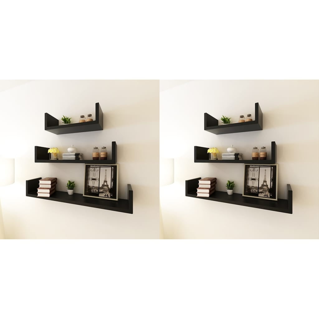 Black MDF Floating Wall Shelves Set of 6