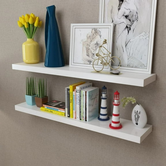 vidaXL Wall Shelf Set of 2 White MDF