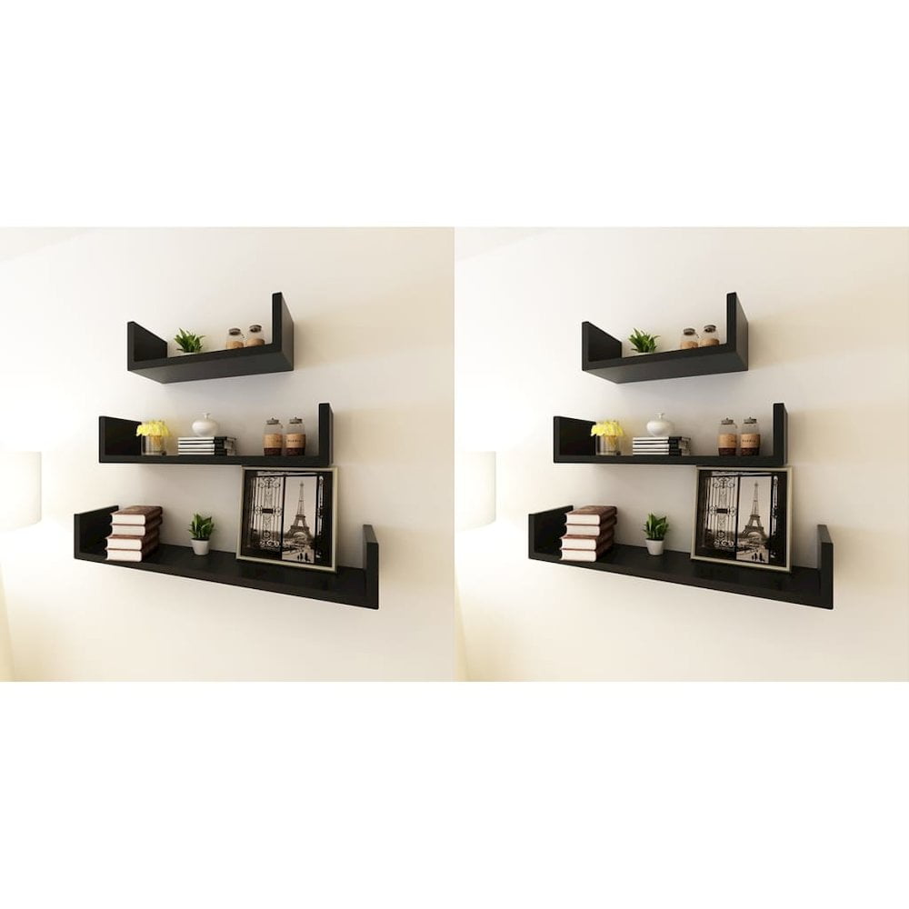 Black MDF Floating Wall Shelves Set of 6