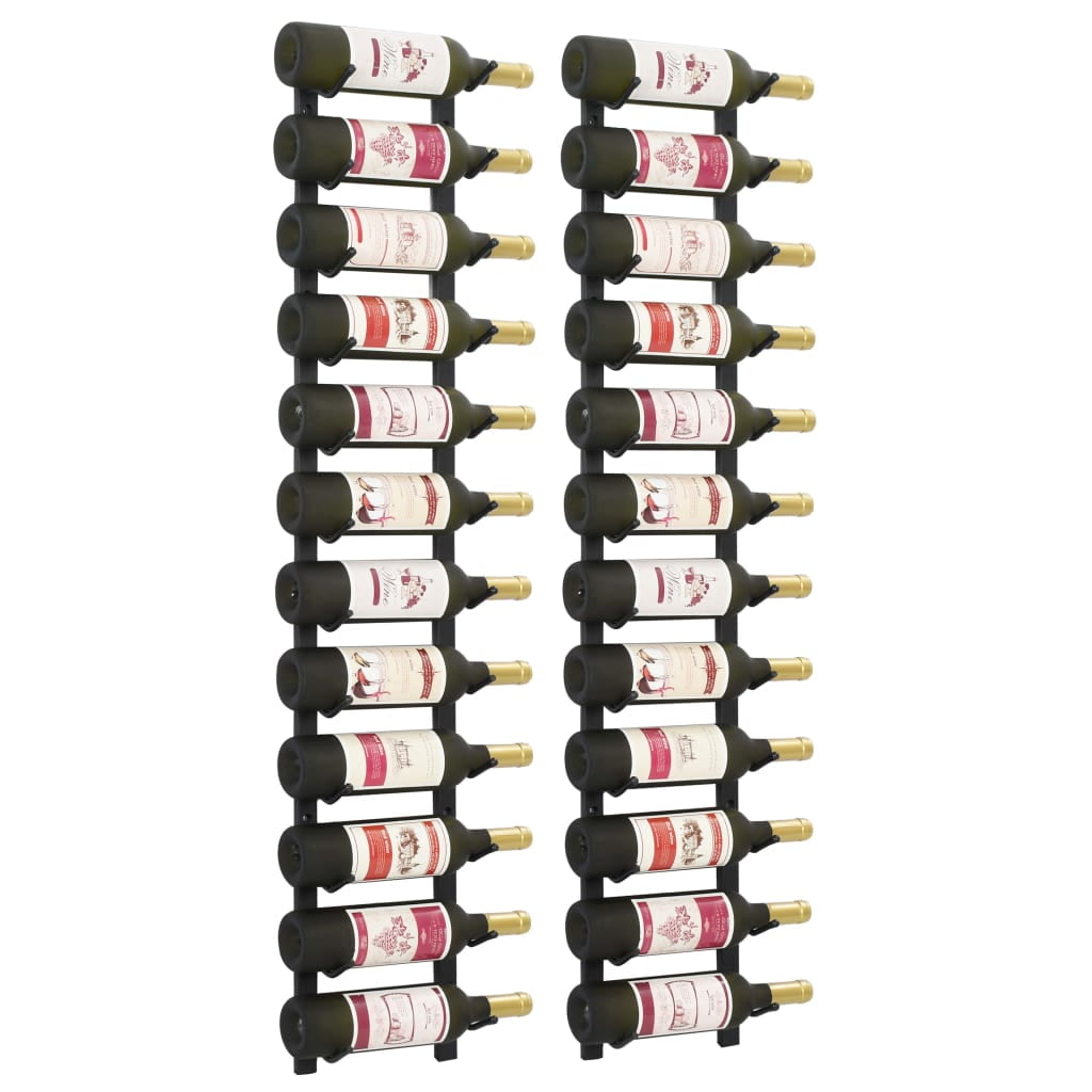 Black Iron Wall Mounted Wine Rack for 24 Bottles, 2 Piece Set