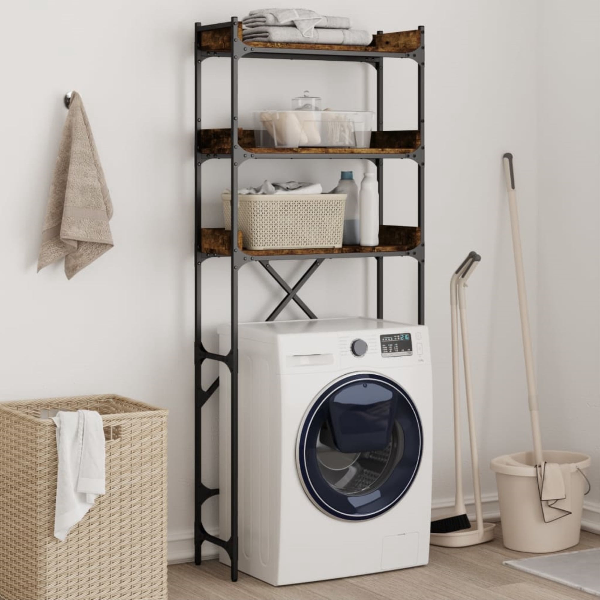 Laundry Machine Rack vidaXL Washing Machine Shelf Laundry Room Storage Utility Rack ...
