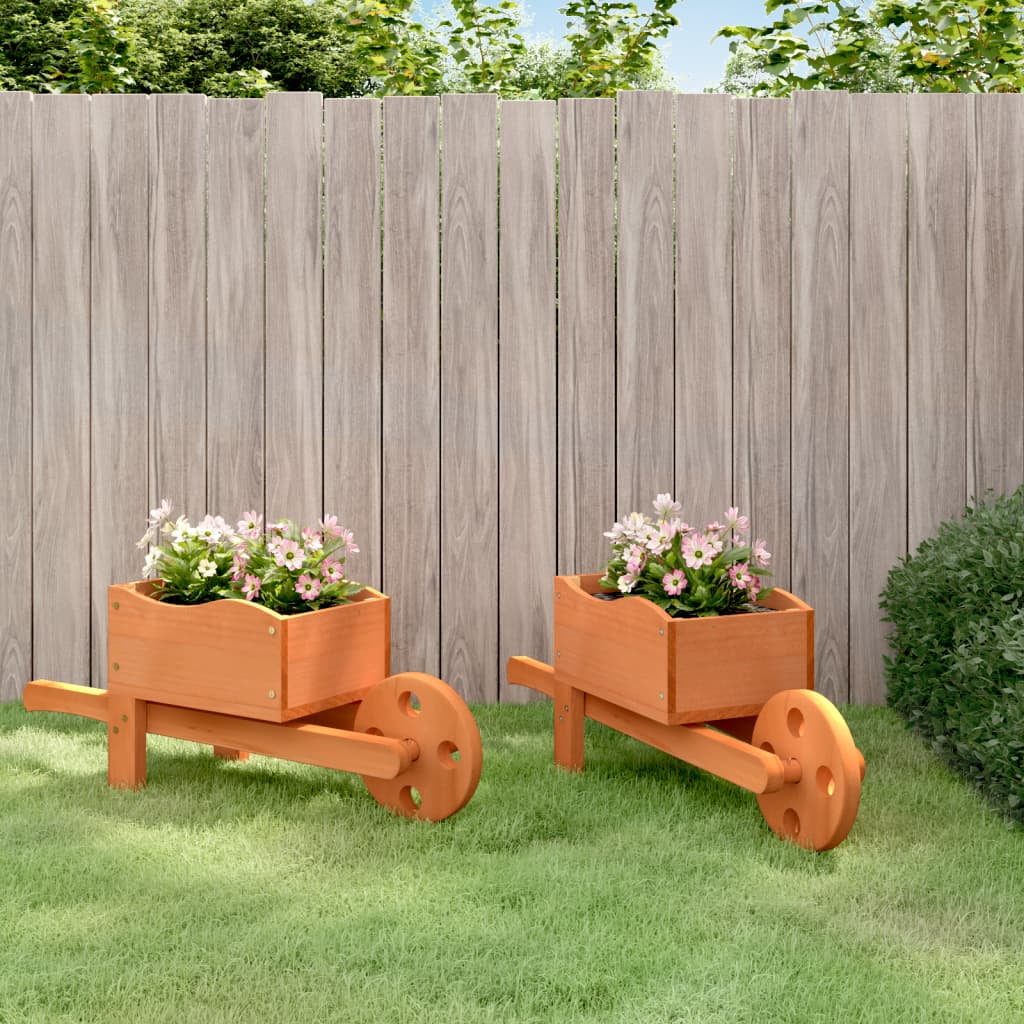 Solid Fir Wood Wheelbarrow Planters Set for Outdoor Gardens