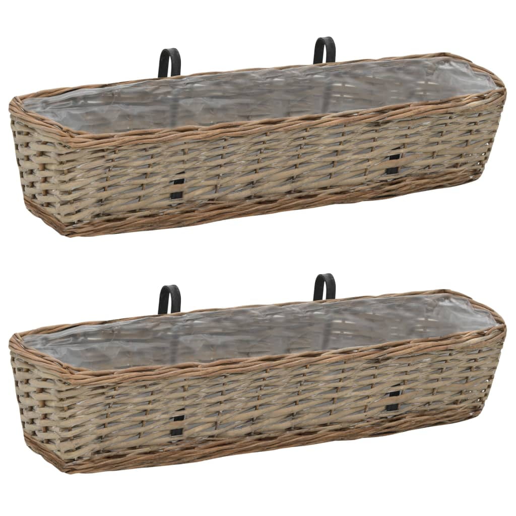 vidaXL Outdoor Garden Hanging Railing Planters Wicker for Flowers and ...