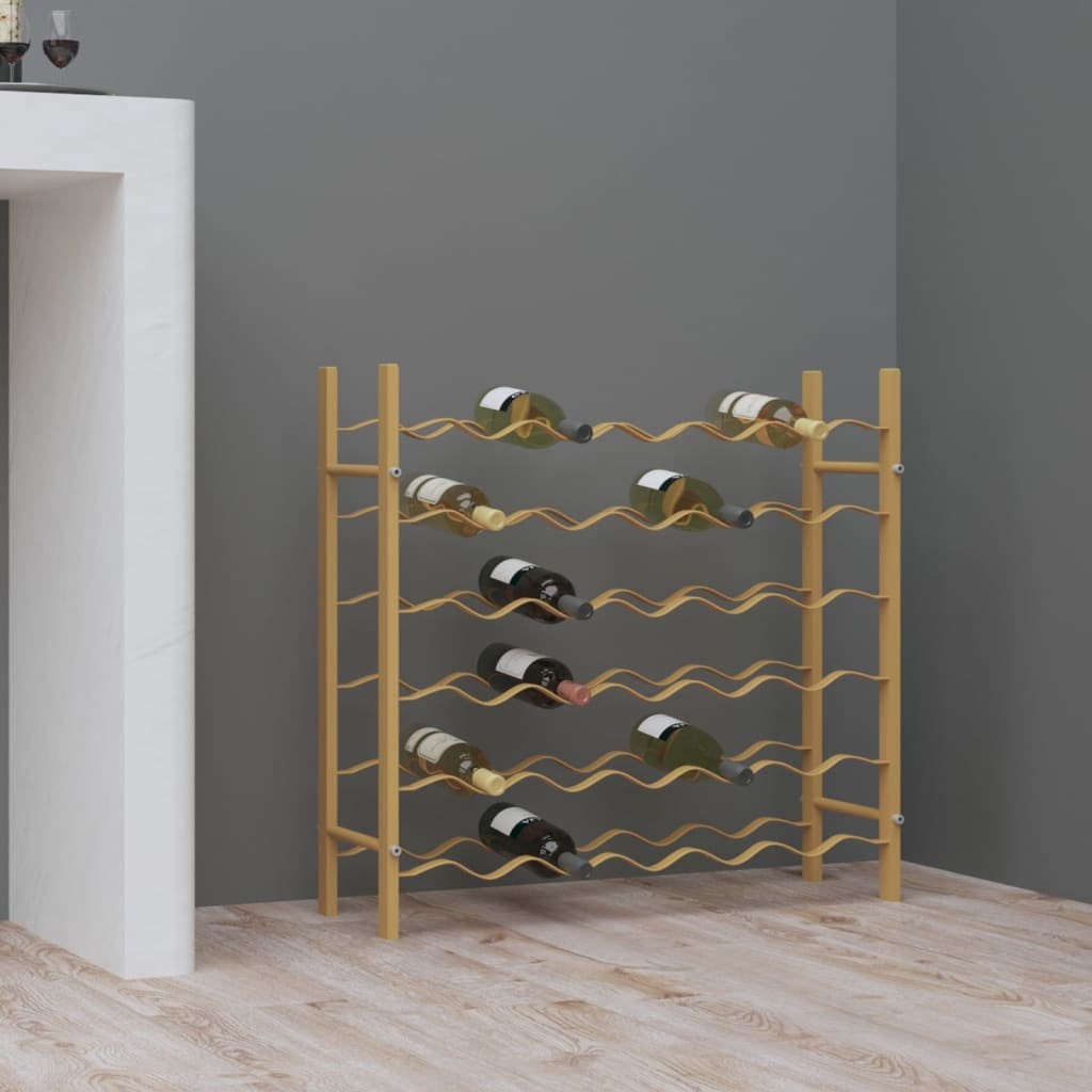 Gold Metal 36-Bottle Wine Rack with Golden Hardware