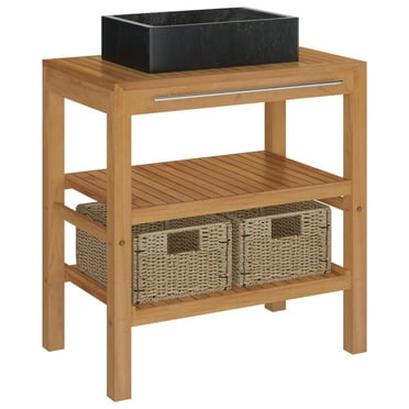 vidaXL Wood Teak Vanity Cabinet Black/Cream 29.1"x17.7"x29.5"/52"x17.7"x29.5"