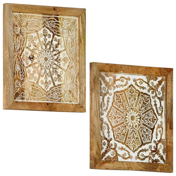 vidaXL Wood Wall Panel Hand-Carved Decoration Wall Panels Solid Mango Wood