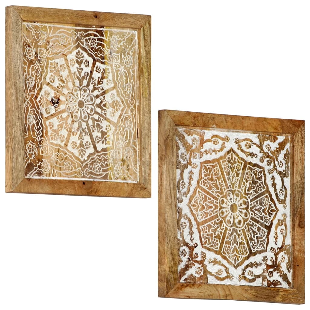 Hand-Carved Solid Mango Wood Wall Panels Set of 2