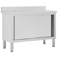 thumbnail image 1 of vidaXL Work Table with Sliding Doors Workstation with Slidable Doors Storage Cabinet Kitchen Restaurant Equipment Metal (37.4"-38.2") Stainless Steel, 1 of 2