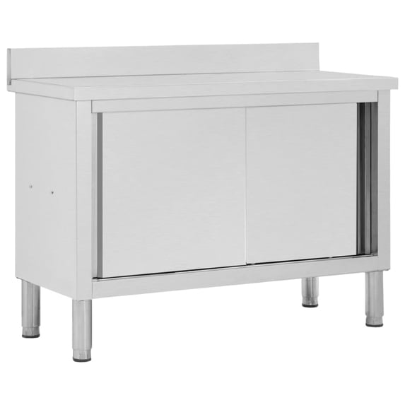 vidaXL Work Table with Sliding Doors Workstation with Slidable Doors Storage Cabinet Kitchen Restaurant Equipment Metal (37.4"-38.2") Stainless Steel