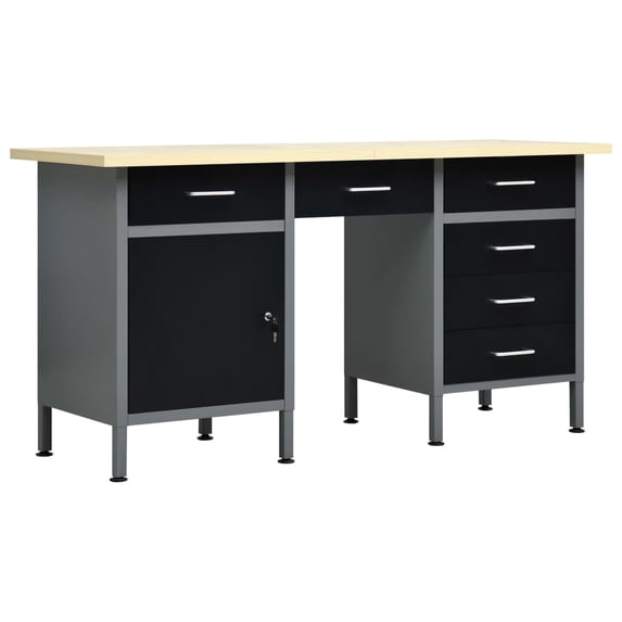 vidaXL Workbench Black 63"x23.6"x33.5" Steel
