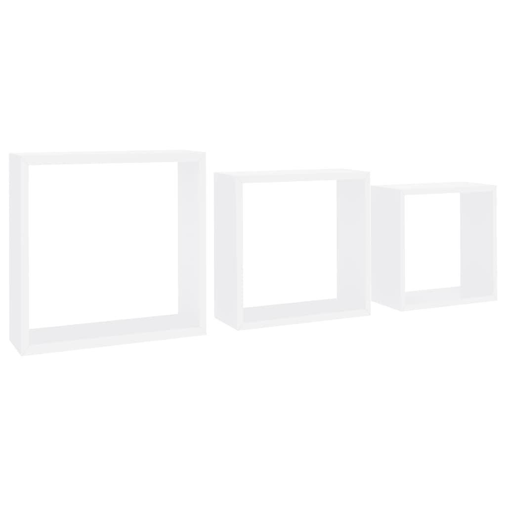Modern White MDF Floating Cube Wall Shelves, Set of 3