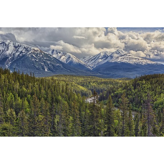 A viewpoint along the Stewart Cassiar Highway shows the Coast Mountains which form part of the Rocky Mountains British Columbia Canada Canvas Art - Robert Postma Design Pics (19 x 12)
