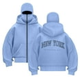 thumbnail image 1 of vigerakr Hoodie Jacket Zip Up Fashion "NEW YORK" Print Double Layer Hoodies Outerwear Jacket Y2K Sweatshirt for Women (Sky Blue, XL), 1 of 4