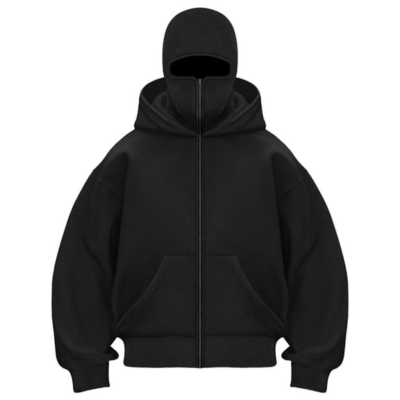 vigerakr Women Balaclava Hoodie - Zip Up Hoodie Built In Balaclava, Double Hooded Sweatshirt with Wind Resistant Mask (Black, XXL)