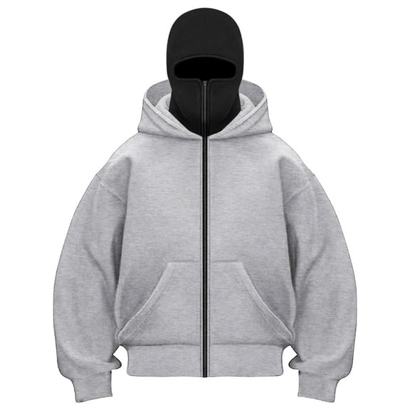 vigerakr Women Balaclava Hoodie - Zip Up Hoodie Built In Balaclava, Double Hooded Sweatshirt with Wind Resistant Mask (Light Gray, L)
