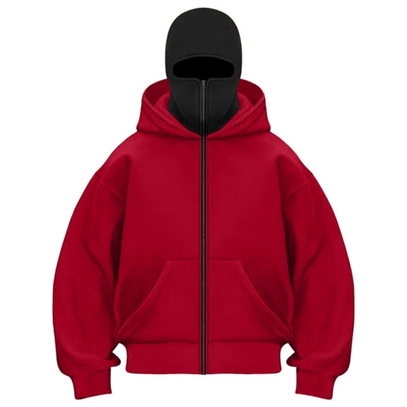 vigerakr Women Balaclava Hoodie - Zip Up Hoodie Built In Balaclava, Double Hooded Sweatshirt with Wind Resistant Mask (Red, M)