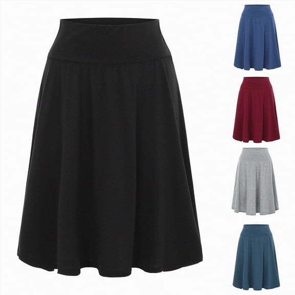 vigerakr Women's High Waist Flare A-Line Midi Skirt with Plus Size (Black, XXL)