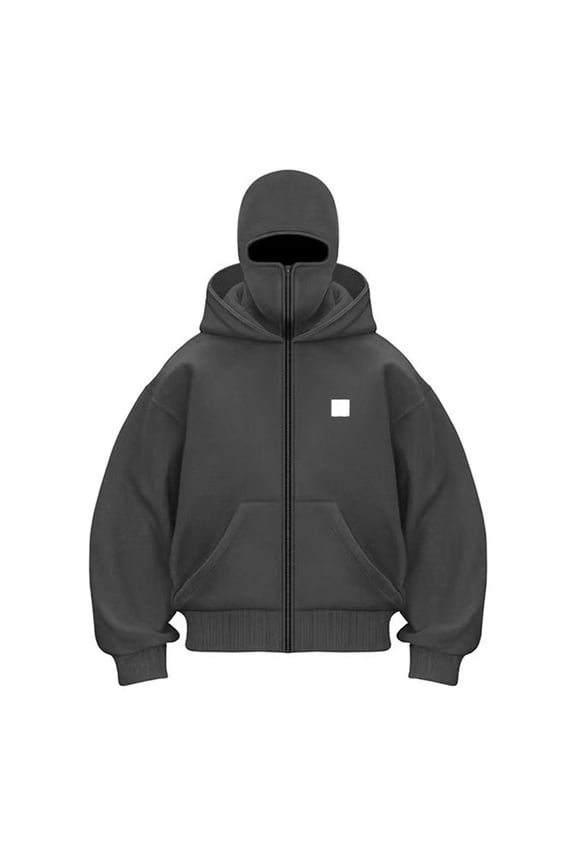 Women's Zip Up Mask Hoodie with Balaclava Jacket Fashion Double Layer Hoodies Hip Hop Outerwear Jacket Y2K Clothing for Cold Weather (Dark Gray, M)
