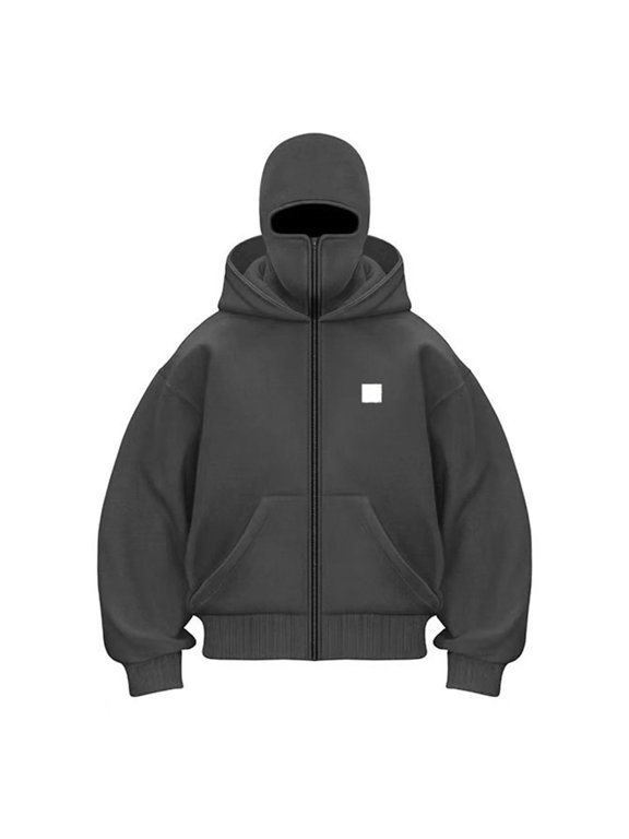 Women's Zip Up Mask Hoodie with Balaclava Jacket Fashion Double Layer Hoodies Hip Hop Outerwear Jacket Y2K Clothing for Cold Weather (Dark Gray, XXL)