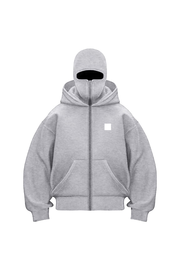 Women's Zip Up Mask Hoodie with Balaclava Jacket Fashion Double Layer Hoodies Hip Hop Outerwear Jacket Y2K Clothing for Cold Weather (Grey, 3XL)