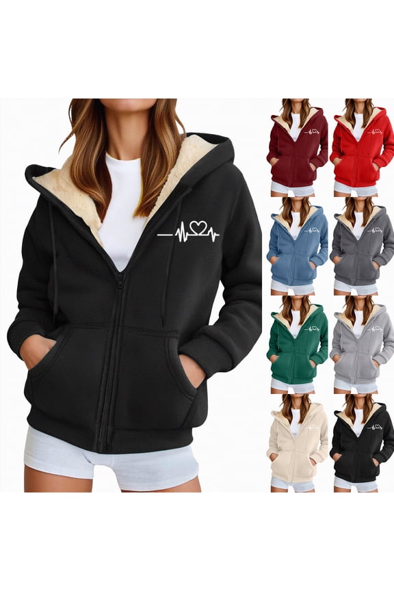 Womens Fleece Lined Zip Up Hoodie Thermal Warm Sherpa Pullover Sweatshirts Heart Print Sweaters Cute Tops (Dark Gray, 3XL)