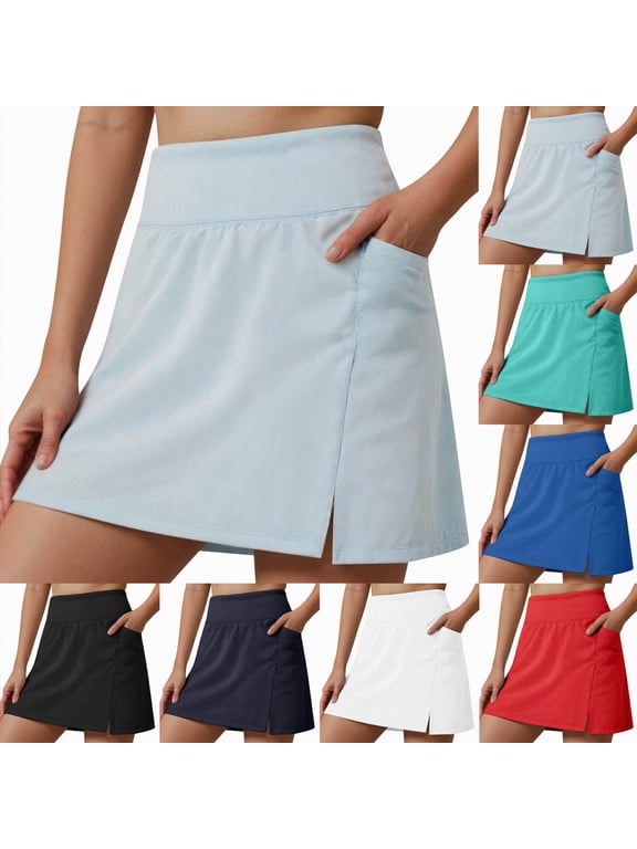 16'' Golf Skorts for Woman with 3 Pockets High Waisted A Line Tennis Skirt Casual Athletic Skort Workout Sports Clothes (White, XL)