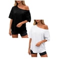 thumbnail image 1 of vigerkar 2 Pack Womens Off the Shoulder Tops Oversized Summer Spring T-Shirts 2026 (Black 1PCS & White 1PCS, M), 1 of 6