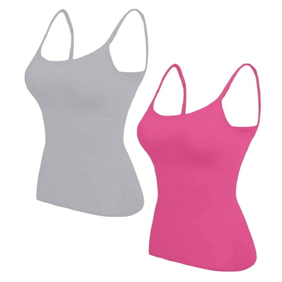 vigerkar 2 Pack Womens Tummy Control Scoop Neck Camisole Tops for Women Seamless Tank Tops Hot Pink, L