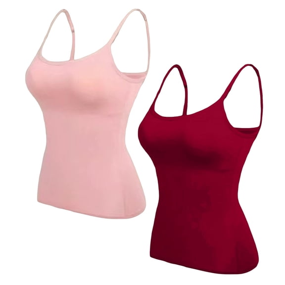 vigerkar 2 Pack Womens Tummy Control Scoop Neck Camisole Tops for Women Seamless Tank Tops Red, M