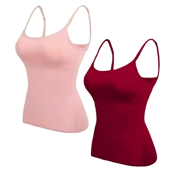 vigerkar 2 Pack Womens Tummy Control Scoop Neck Camisole Tops for Women Seamless Tank Tops Red, XL