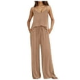 thumbnail image 1 of vigerkar 2 Piece Lounge Sets for Women Summer Casual Matching Wide Leg Pants Beach Travel Vacation 2025 Trendy Outfits Khaki, M, 1 of 7