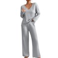 thumbnail image 1 of vigerkar 2 Piece Outfits for Women Long Sleeve Vneck Tops and Wide Leg Pants Ribbed Matching Lounge Set (Light Gray, XL), 1 of 7