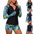 thumbnail image 1 of vigerkar 2 Piece Rash Guard for Women - Long Sleeve Swimsuit with Shorts UPF 50+ Zipper Swim Shirt (Blue, L), 1 of 5