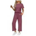 thumbnail image 1 of vigerkar 2 Piece Sets for Women Casual Travel Vacation Outfits Short Sleeve Wide Leg Crop Pants Lounge Sets (Purple, XXL), 1 of 8