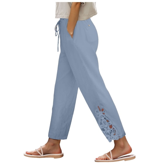 vigerkar 2025 Summer Women Casual Lightweight Drawstring Elastic Waist Pants with Pockets Sky Blue, L