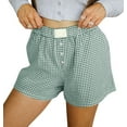 thumbnail image 1 of vigerkar 2025 Summer Women's Casual Loose Fit Cotton Plaid Shorts – Trendy Checkered Bermuda Shorts with Comfortable Elastic Waist Green, XS, 1 of 5