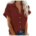 thumbnail image 1 of vigerkar 2025 Summer Womens Short Sleeve Shirts V Neck Collared Button Down Shirt Tops with Pockets Red, M, 1 of 4