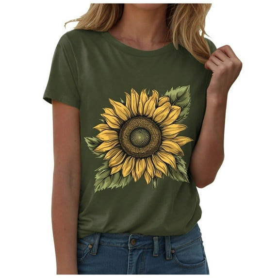 vigerkar 2025 Tops Sunflower Shirts for Women Flower Graphic Tees Shirts Summer Inspirational Tshirt AG, XL