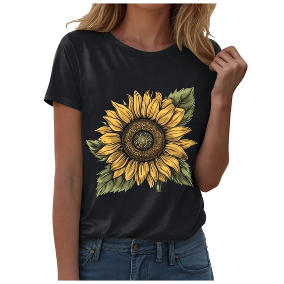 vigerkar 2025 Tops Sunflower Shirts for Women Flower Graphic Tees Shirts Summer Inspirational Tshirt Black, XL
