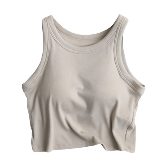 vigerkar 2025 Women Casual Basic Sleeveless High Neck Ribbed Y2k Crop Tank Top Beige, M