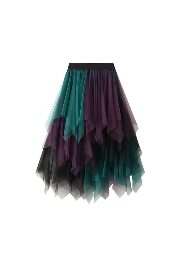 2025 Women's Tutu Tulle A-Line Layered Mesh Midi Skirt Purple, One Size
