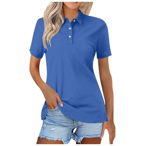 vigerkar 2025 Womens Golf Polo Shirts Collar Short Sleeve T Shirt Lightweight Moisture Wicking Polo Casual 3 Buttons Outfits Blue, L