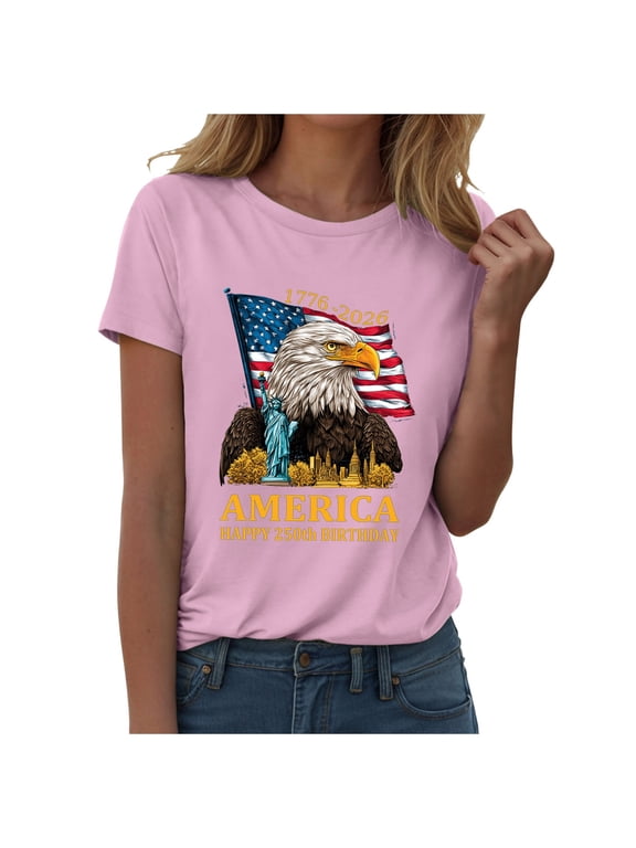 250TH Anniversary USA Shirt Patriotic Bald Eagle American Flag T-Shirt Cool Patriotic Eagle (Pink, L)